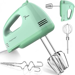 LILPARTNER Hand Mixer Electric, Ultra Power Kitchen Hand Mixer With 7-Speed & 5 Stainless Steel Accessories for Whipping Dough, Cream, Cake, Dishwasher Safe, Light Green