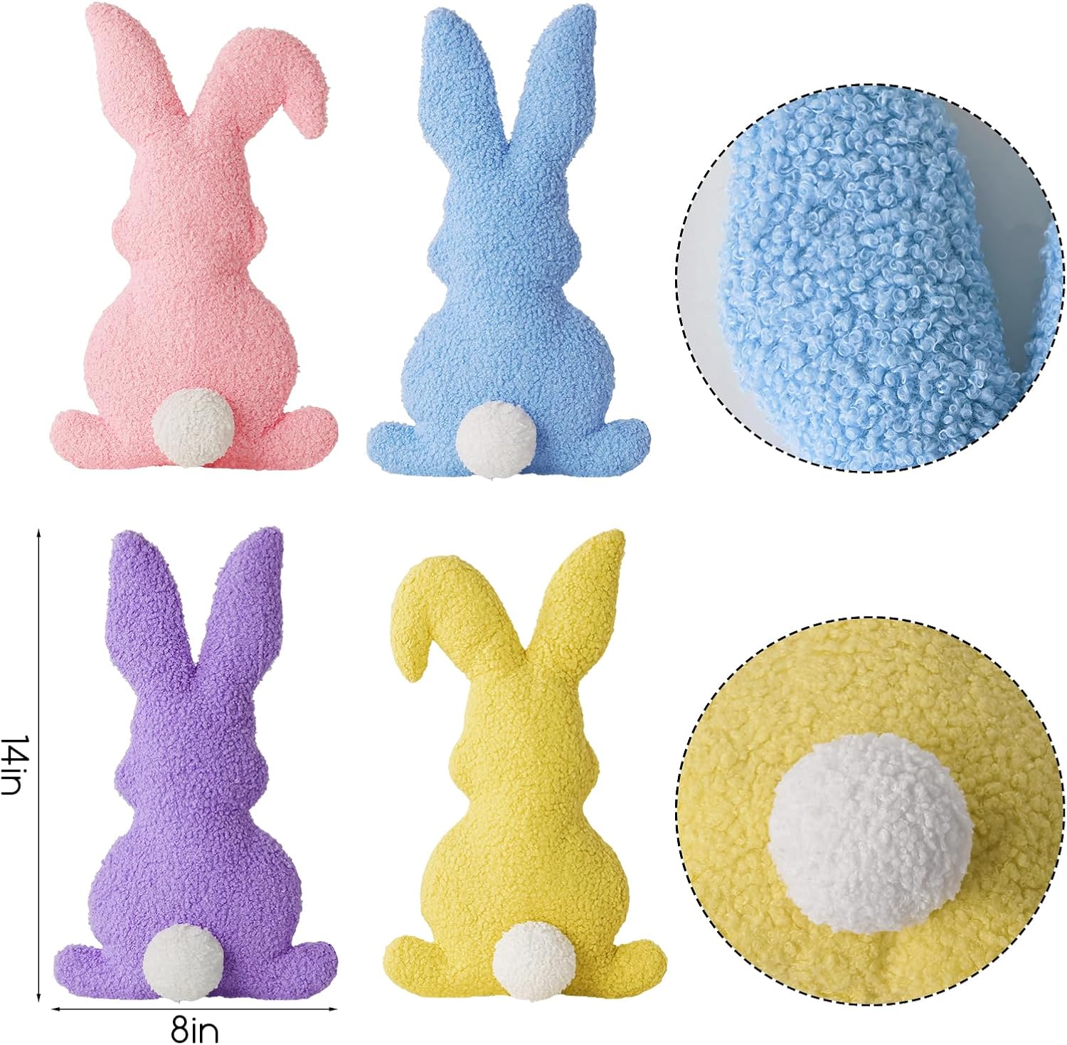 Easter Bunny Rabbit Throw Pillow: 4pcs Ultra Soft Teddy Fleece Colorful Pillows, Fluffy Bunny Shaped Cushions Easter Throw Pillows, Spring Decoration for Home, Bedroom, Living Room, Sofa and Couch