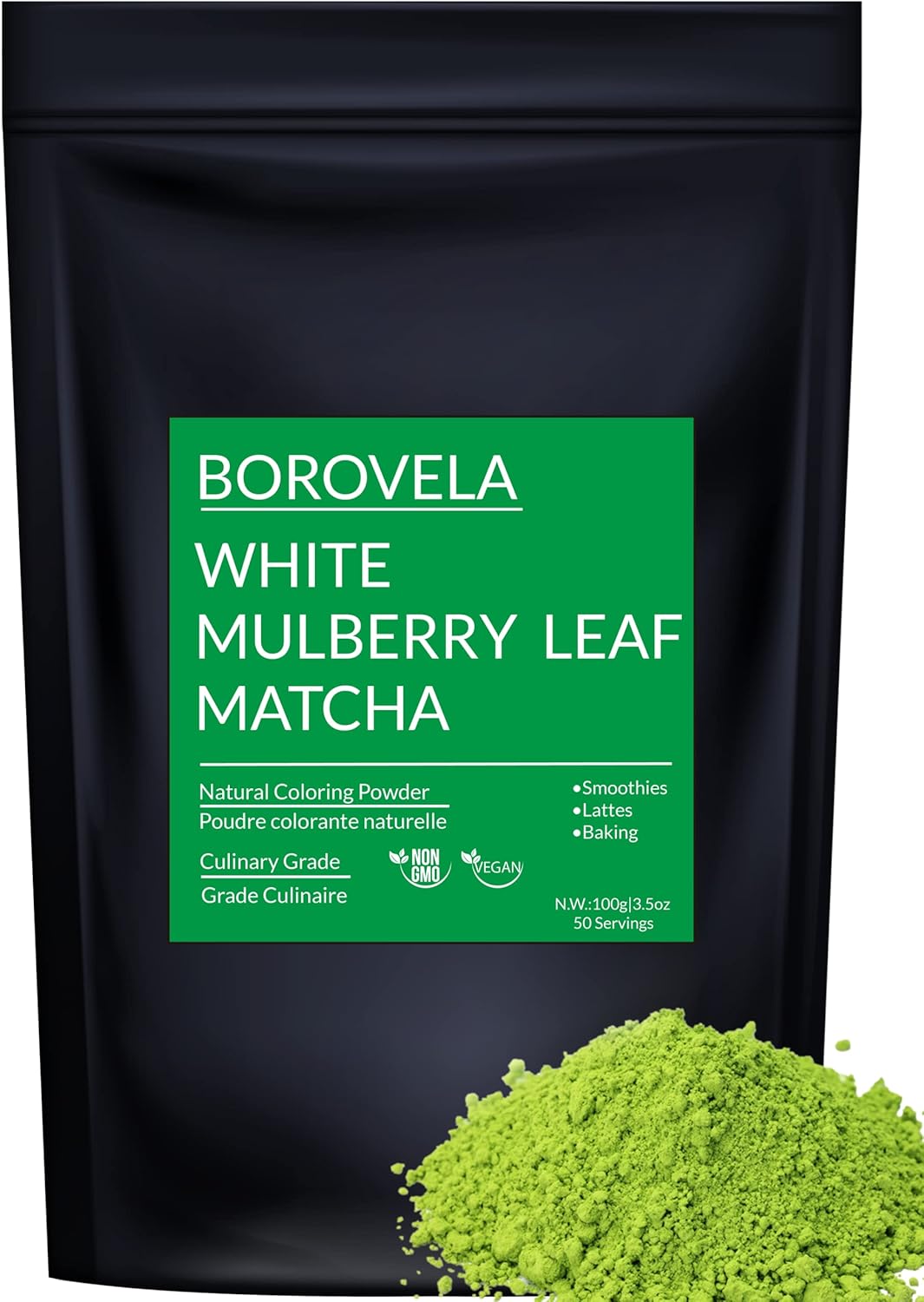 Japanese White Mulberry Leaf Matcha Style Powder – Green Superfood – Caffeine Free – Natural Green Colouring 100g bag pack of 1