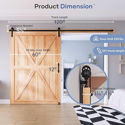 Miniatura 6 de EaseLife Kit de herrajes para manija y riel de puerta corrediza de granero de 10 pies, resistente, polea en J básica, se desliza suavemente