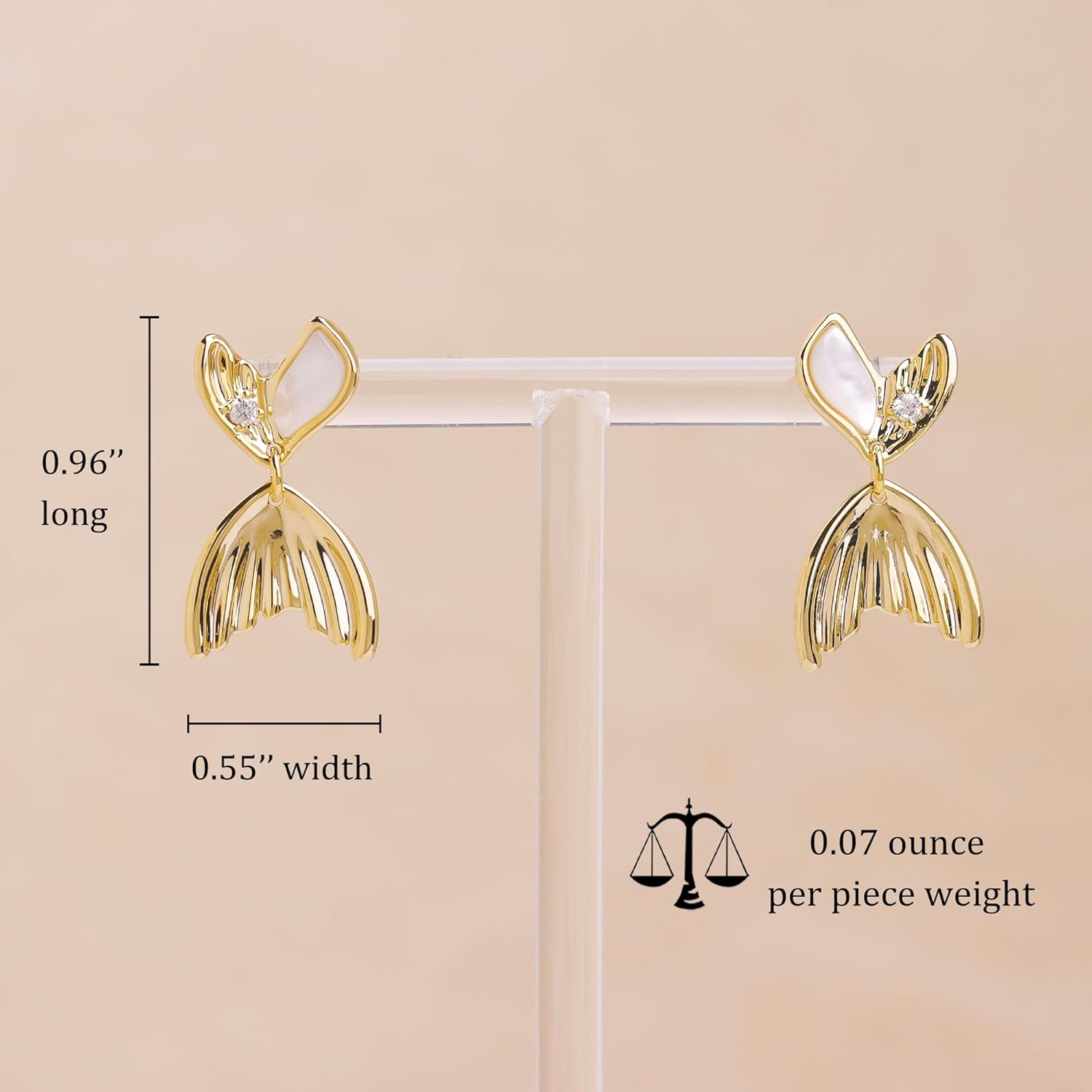 Jean Beau Gold Mermaid Tail Dangle Drop Stud Earrings for Women, Trendy Dainty Rhinestone Fish Tail Dangling Earring Prom Ocean Sea Jewelry Gift - Image 3