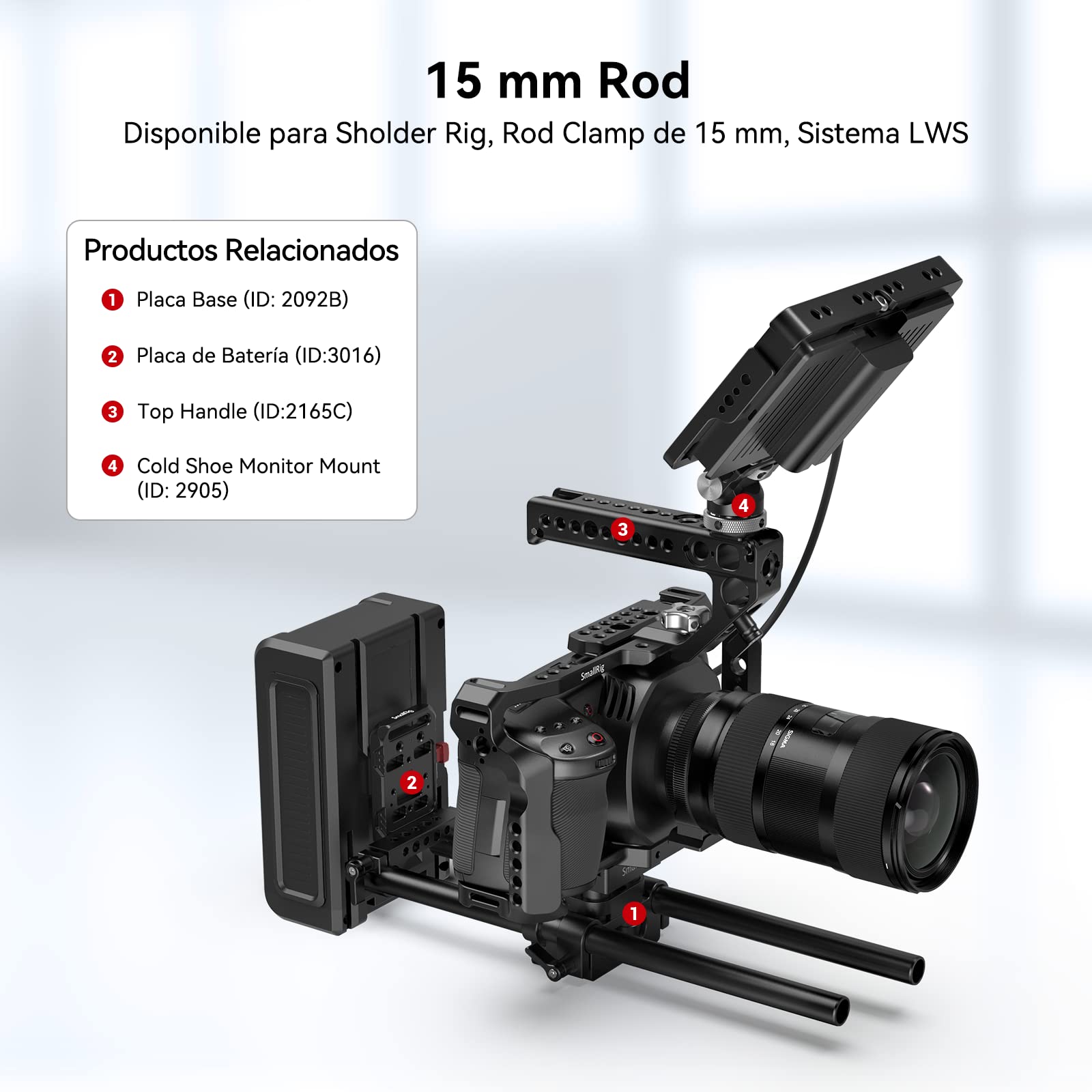 SMALLRIG Paquete de 15mm Rods, Barras de Aluminio(8 Pulgada y 12 Pulgada) y Rod Conectores -1659