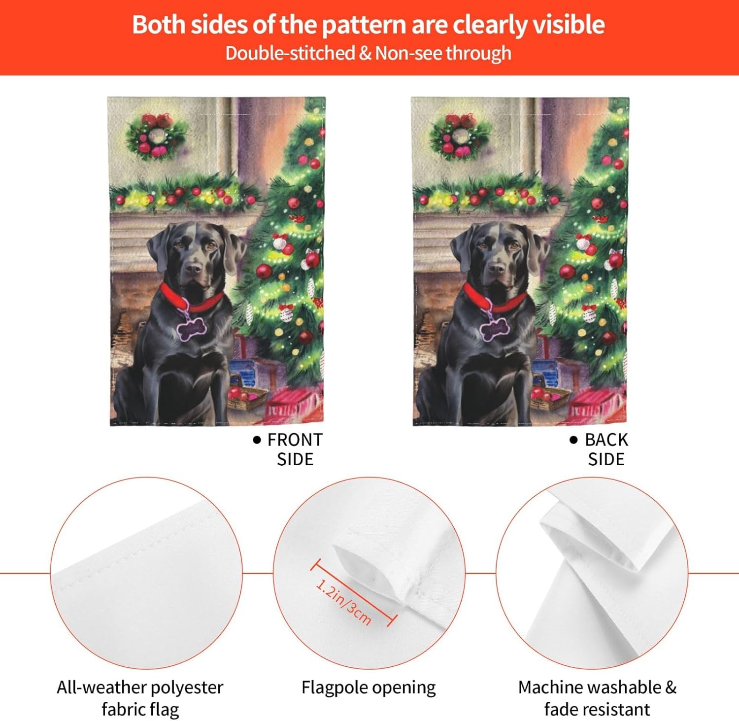 Merry Christmas Fireplace Black Labrador Lab Dog Retriever Garden Flag 12x18 Inch Double Sided Vertical Decoration Yard Small Flag For Outside Holiday Seasonal Outdoor - Image 7