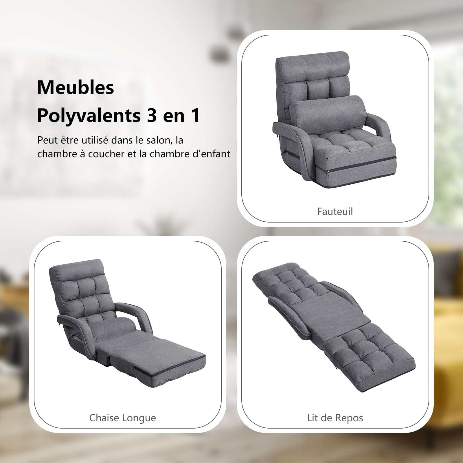 RELAX4LIFE Fauteuil Convertible à 6 Positions Réglables | Canapé-Lit