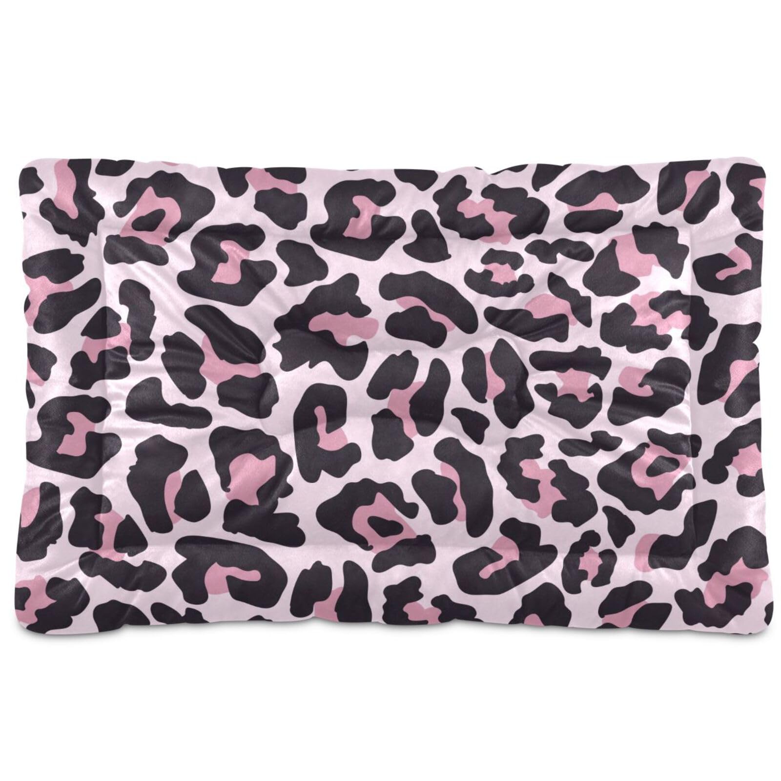Ultra Soft Pet Bed Washable Dog Bed Crate Mat for Dogs Fleece Dog Crate Kennel Pad Cat Pet Bed Liner 24x18in Pink Leopard Printed