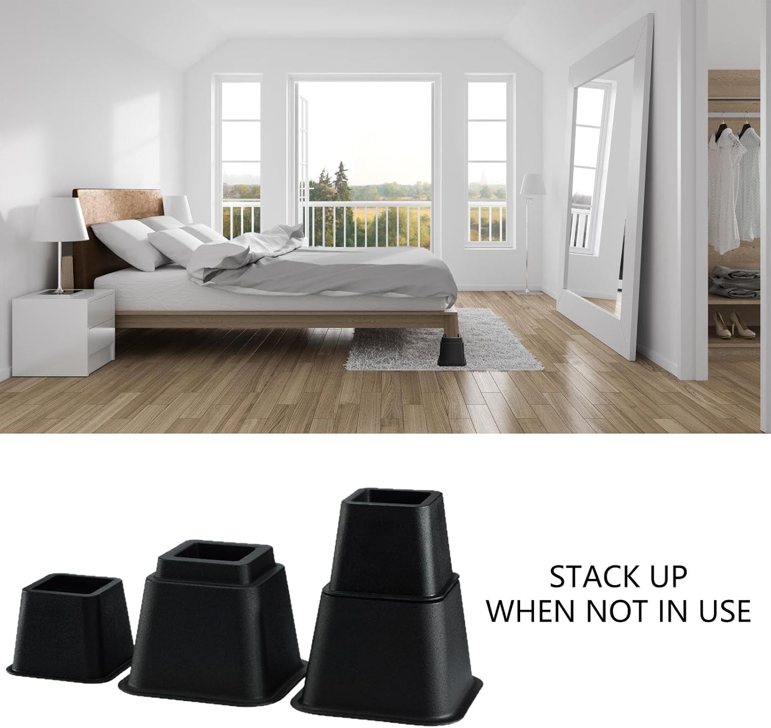 Bed Leg Covers with Anti-Slip Pads Thick Floor Protectors for Wood & Carpet Quick Installation Home Use Tool Easy Installation Bed Feet Covers