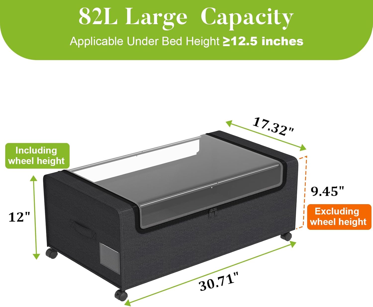 Under Bed Storage Containers with Wheels,12 inch Under the Bed Storage Bins with Clear Lid for Underneath Small Spaces Dorms, Blankets (2 Pack, 30.7"x17.3"x12")