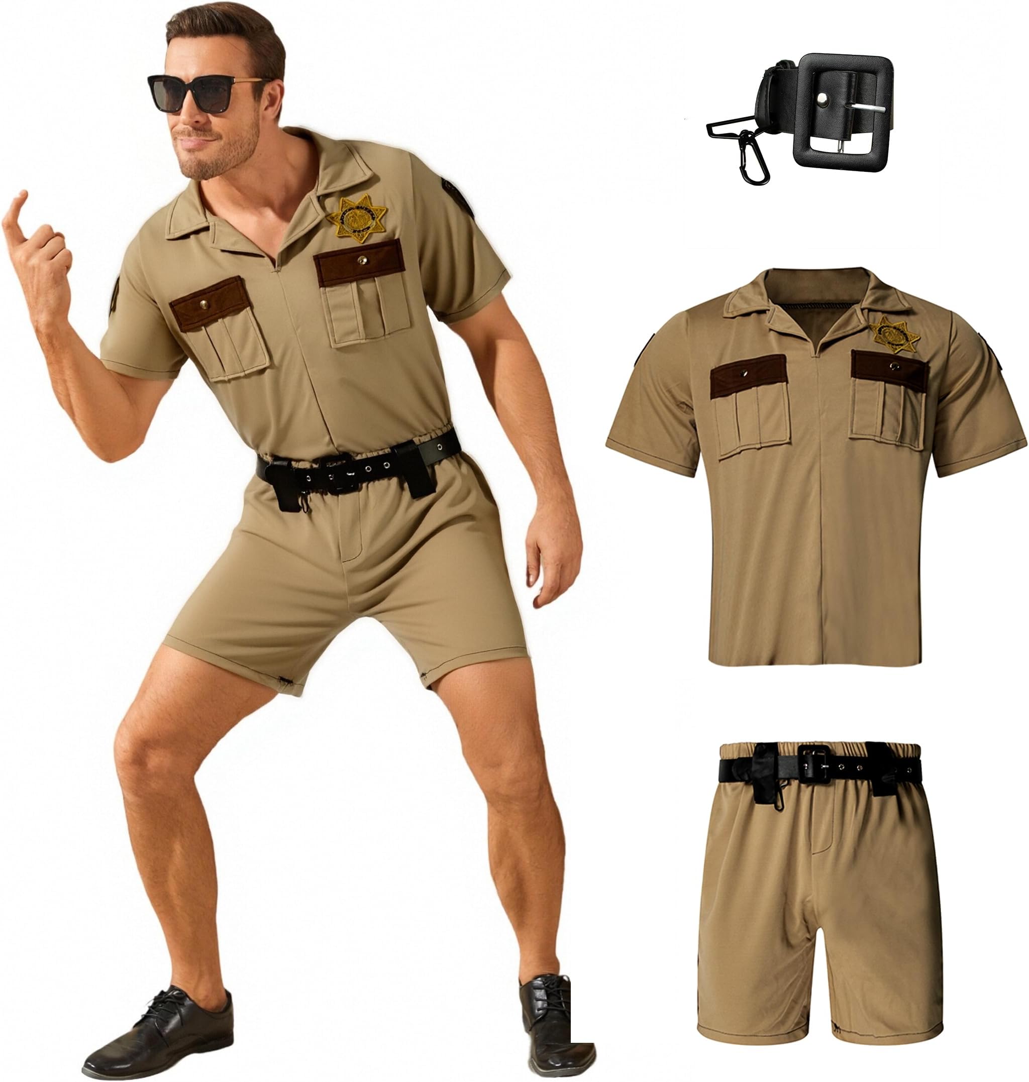 Mens Police Costume Reno Lt Dangle Costume Reno Shirt Waist Belt Uniform Suit