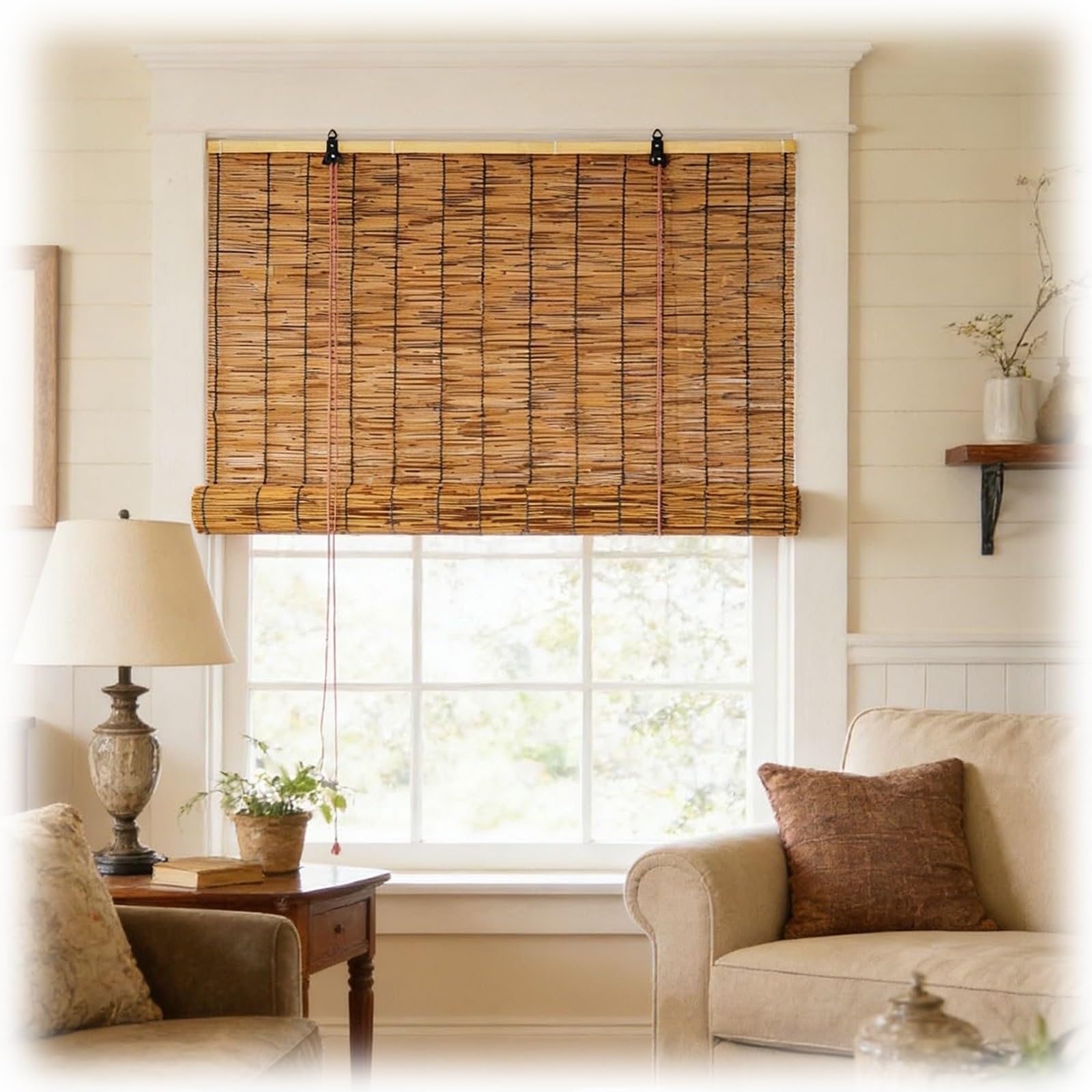 CMJYMX Outdoor Bamboo Roller Blinds, Waterproof Roll Up Blinds Bamboo Light Filtering Roller Shades With Lift For Porch Balcony Garden Pergola(50x100CM/20x39IN(WxH))