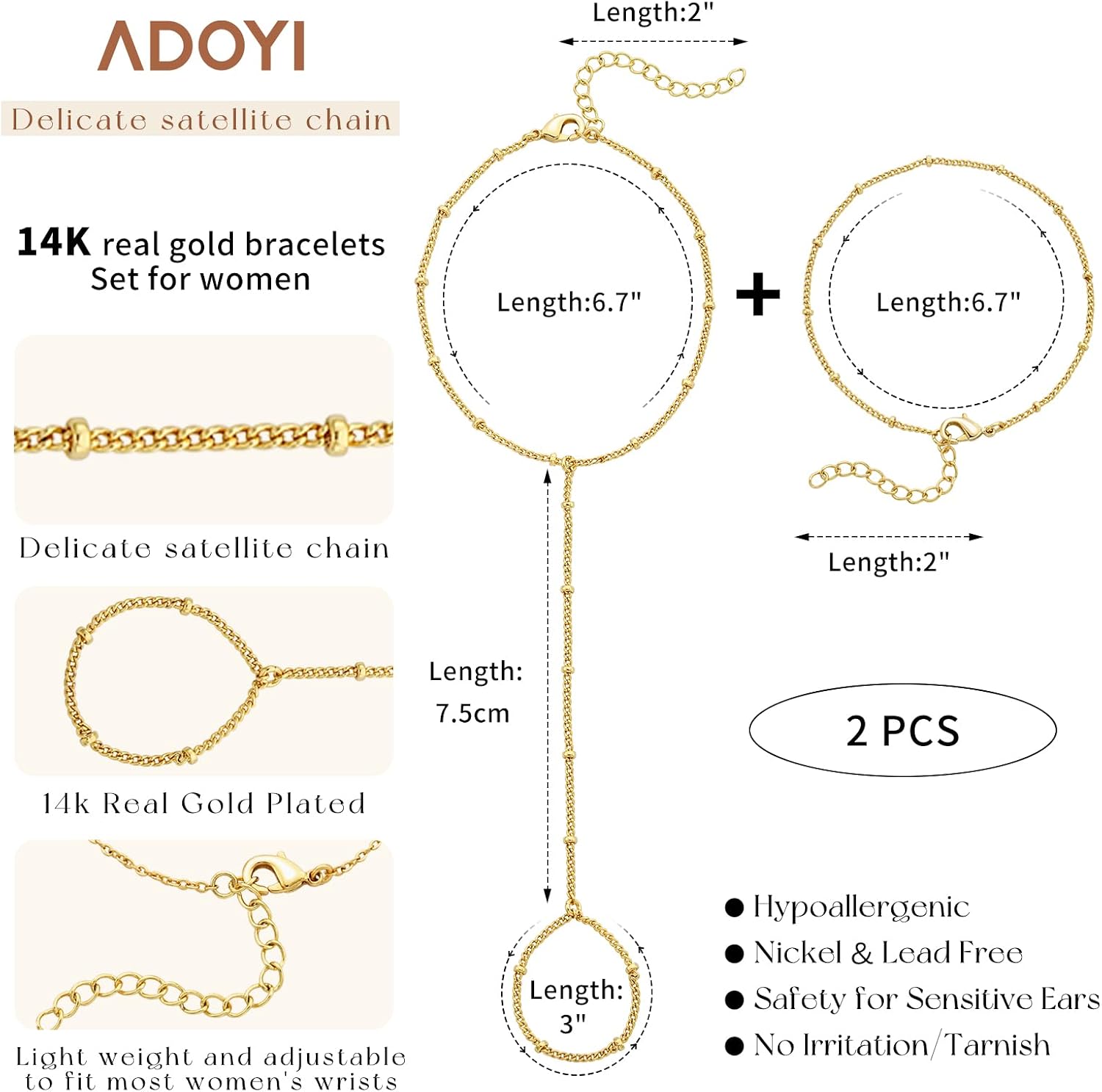 adoyi Gold Bracelets for Women, 14K Gold Plated Stackable Bracelet Stack Set Adjustable Charm Paperclip Chain Cuban Link Layered Waterproof Jewelry Sets Gifts for Womens thumbnail