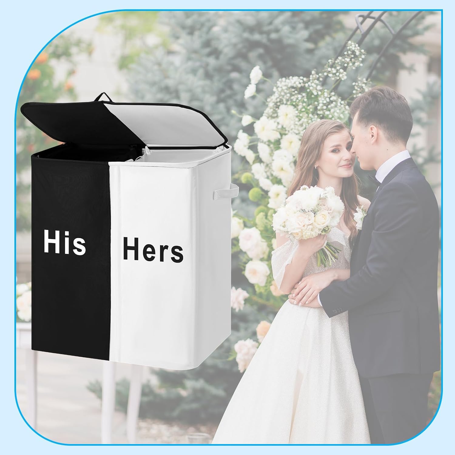 154L Large Double Laundry Hamper with Lid and Removable Bags Laundry Basket 2 Section Collapsible Dirty Clothes Hamper for Bathroom Bedroom for Husband&Wife Parents or Couple(His Hers)