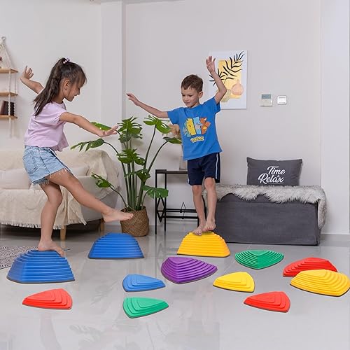 Miniatura 2 de 12 piezas de piedras antideslizantes para carreras de obstáculos para niños, para interiores y exteriores, patio de recreo sensorial, para