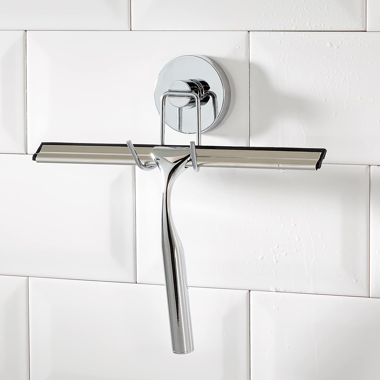 WENKO Squeegee for Shower Glass Door with Holder, Shower Squeegee for Shower Doors, Bathroom Squeegee for Shower, Dimensions 9.8 x 8.5 x 2.4 inch, Chrome