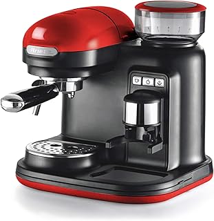 Ariete Moderna Espresso Kahve Makinesi Kırmızı 1318/00-1080 Watt, 15 Bar Basınç, Entegre Kahve Öğütücü, Entegre Süt Köpürt...