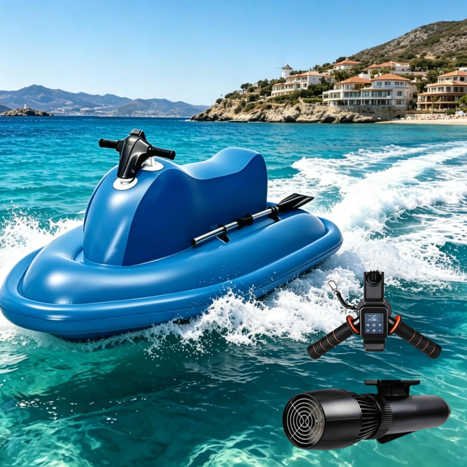 ZyKnaurral Motorized Inflatable Ride-On Watercraft Jet Boat,1-2 Persons Water Propulsion Jet Ski with Reverse Gear, 3-9km/H Speed, 40-130/160 Min Runtime, for Diving, Swimming, Kayaking 500W16A
