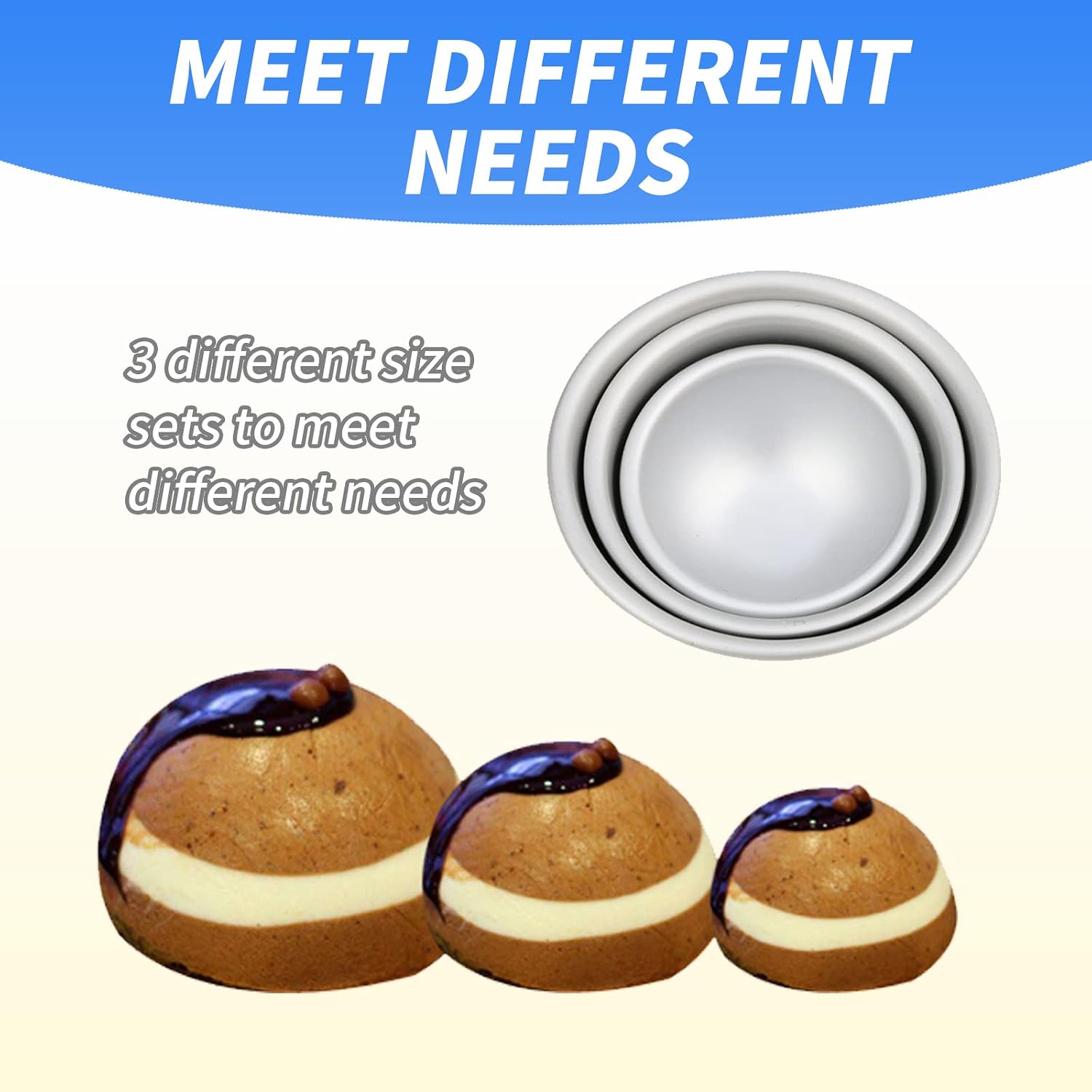 Sphere Cake Pan Aluminum Hemisphere Pan 3D Mini Aluminum Hemisphere Pans Half Ball for Chocolate, Cake, Jelly, Puddin, Candy, Dome Mousse,Handmade Soap-Set of 3 Different Sizes