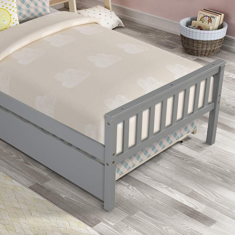P PURLOVE Twin Size Daybed Frame Wooden Daybed with Headbora and Footboard,Daybed with Trundle Wooden Slat Support Sofabed, No Box Spring Needed