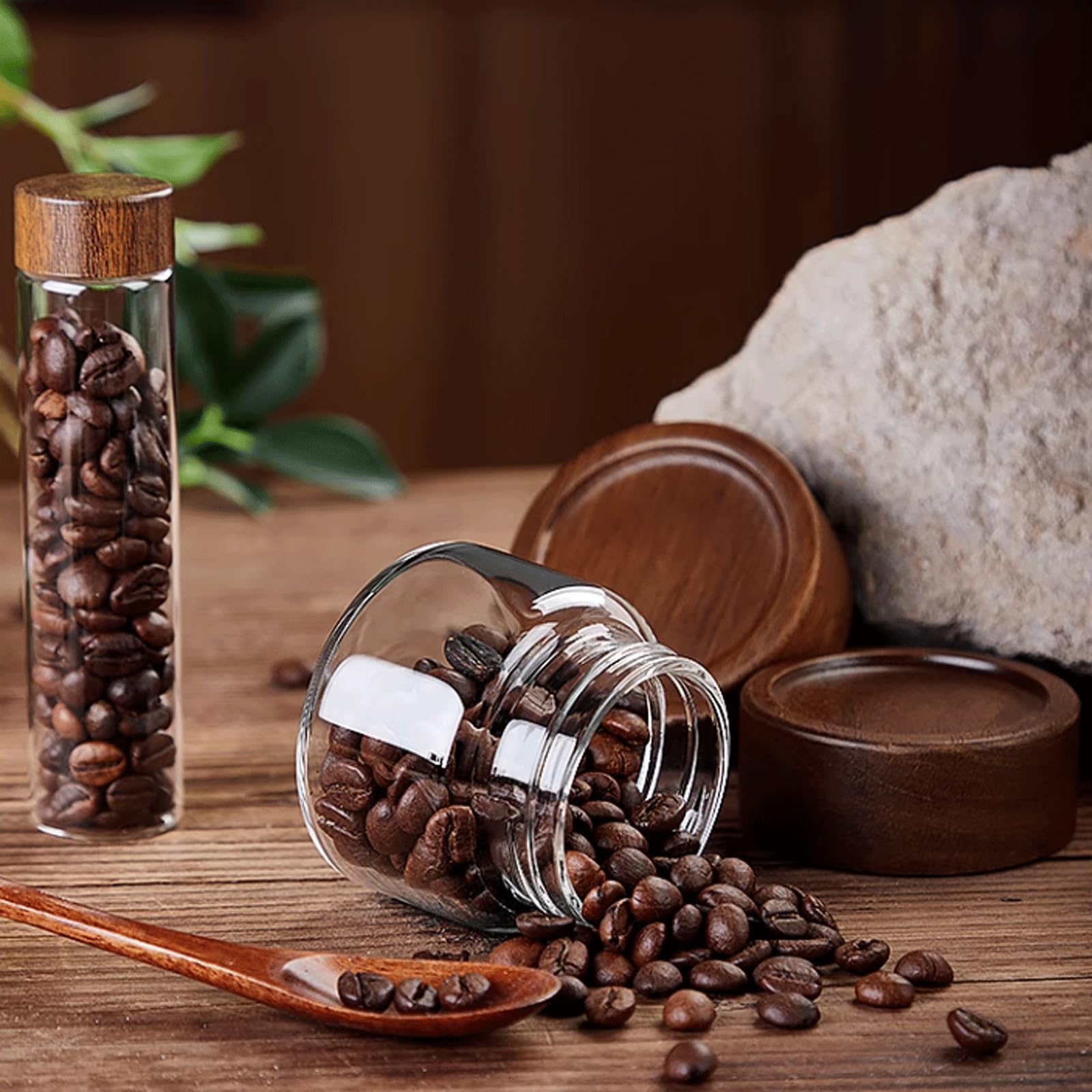 Tarro de almacenamiento, tarro de té, 5 piezas, lata de té, juegos de botes herméticos, juegos de botes de vidrio con tapa hermética, recipiente de almacenamiento de té, café y azúcar, tarros de almac