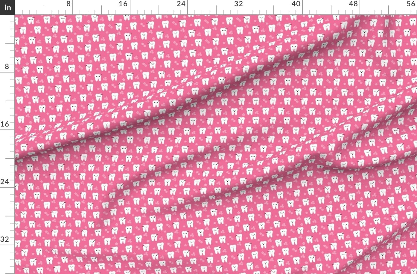 Spoonflower Fabric - Happy Teeth Flowers Tooth Dental Dentist Cute Kawaii Printed on Organic Cotton Sateen Fabric by The Yard - Sewing Quilting Apparel Home Decor