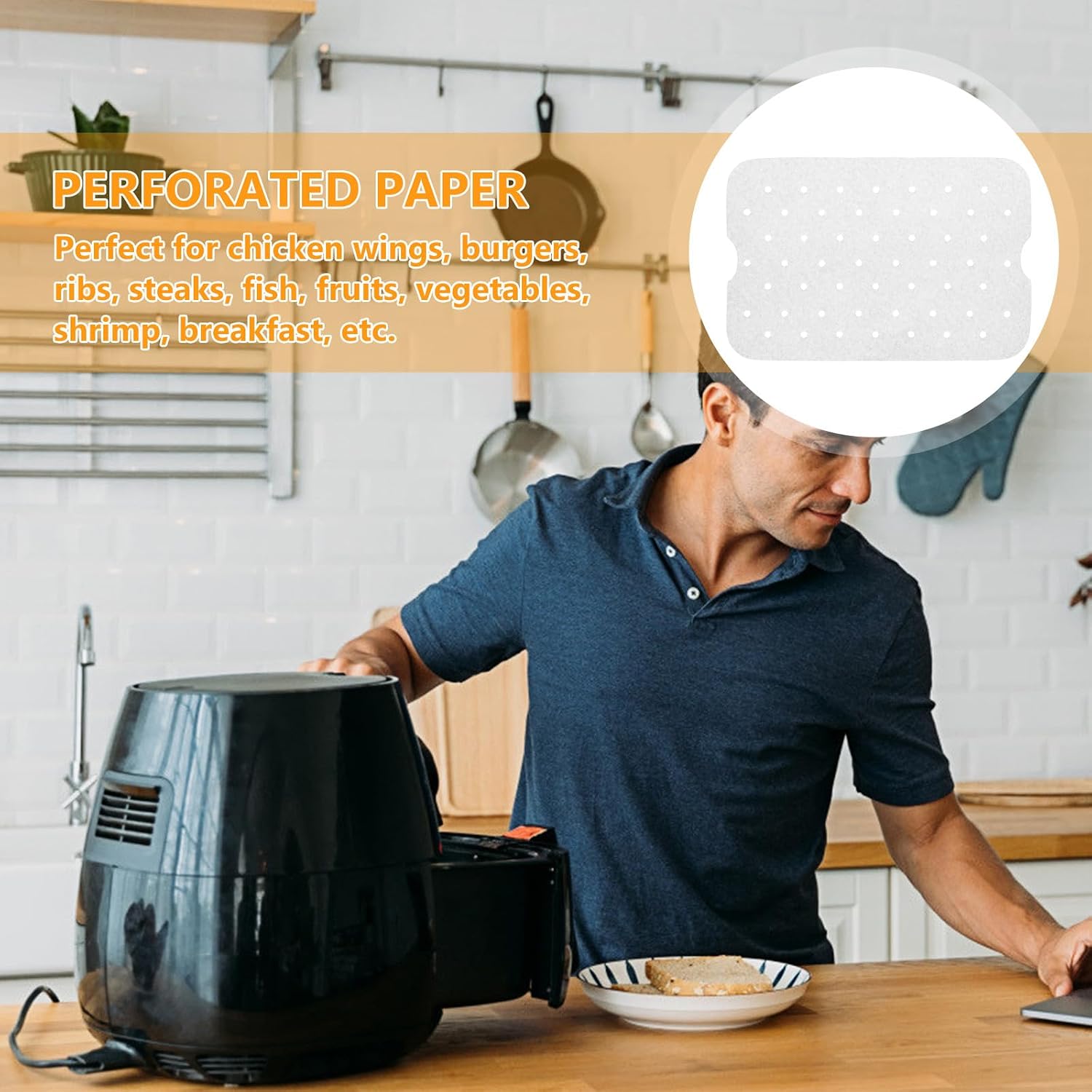 Perforated Air Fryer Paper Liners White Baking Sheets 100 Sheets