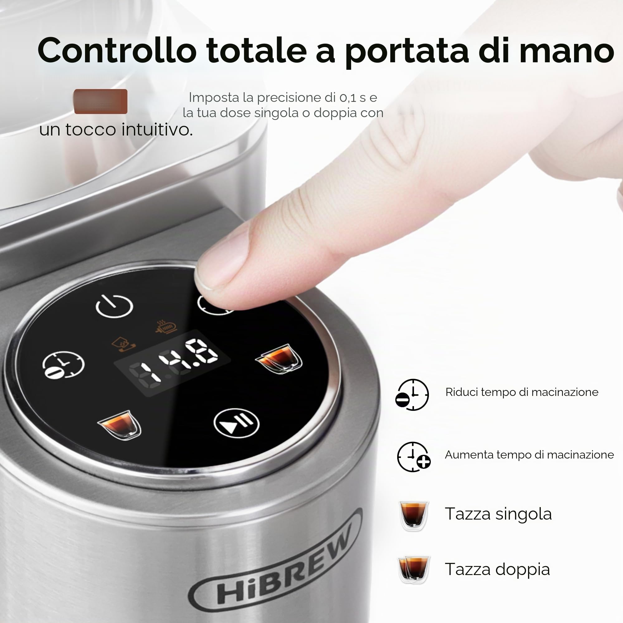 HIBREW G7-48 - Macinacaffè elettrico con impostazioni precise per espresso/filtro/caffè, controllo porzioni e macinacaffè antistatico, conico per caffè appena macinato
