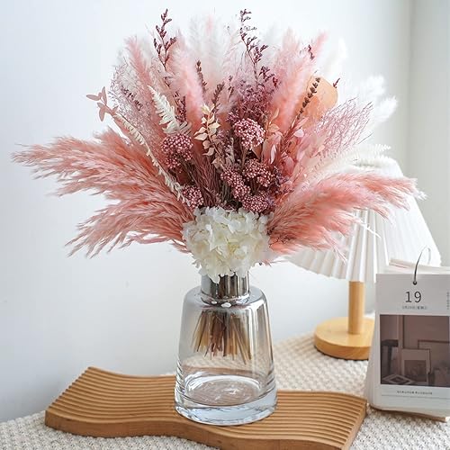 MUYEJI Ramo de hierba de pampa seca natural, ramo bohemio para decoración del hogar, decoración de hierba de pampa rosa, arreglo floral seco para