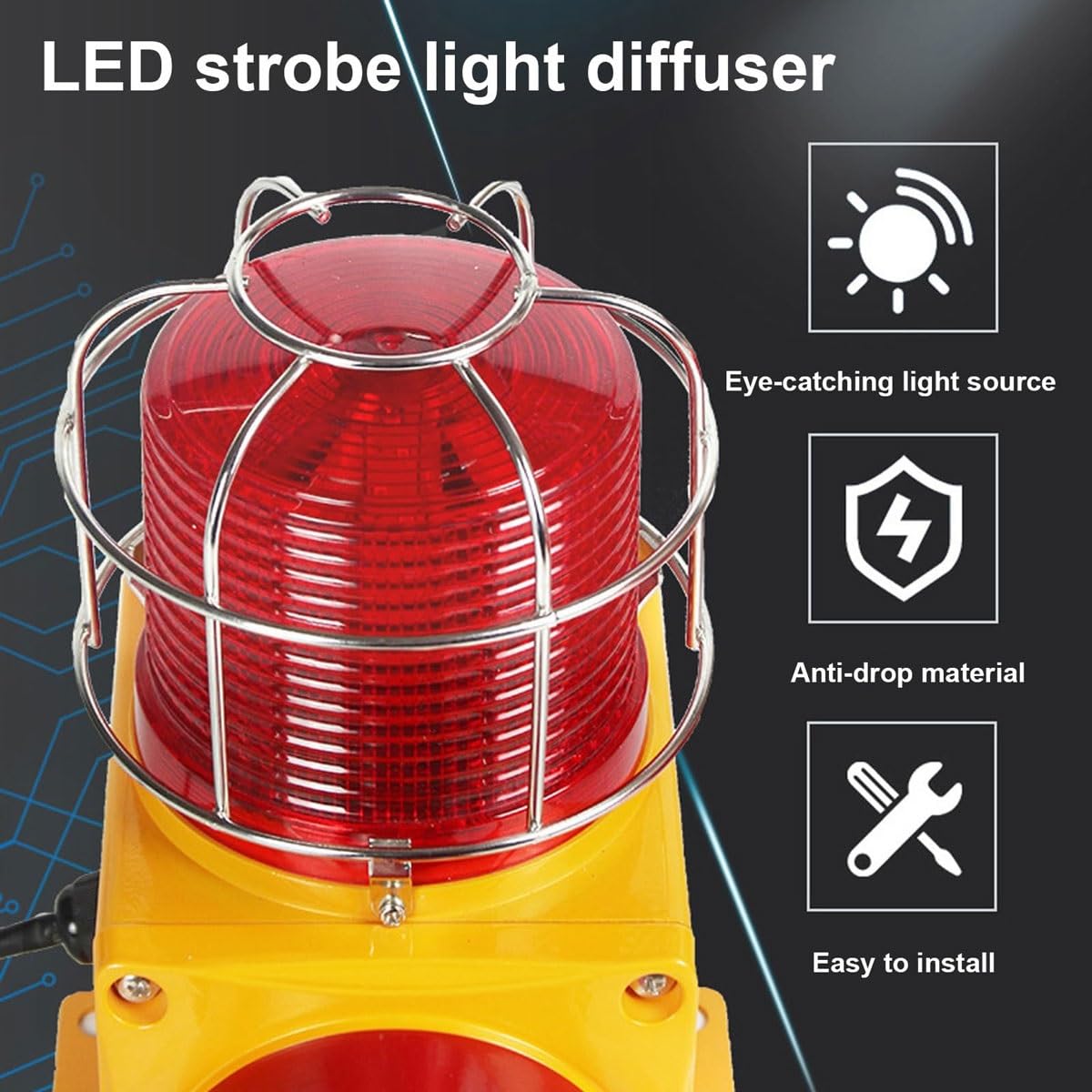 Przemysłowa syrena alarmowa z metalową siatką antykolizyjną, wieża ostrzegawcza z lampą bezpieczeństwa, lampa stroboskopowa LED, do fabryk, terminali, alarm domowy