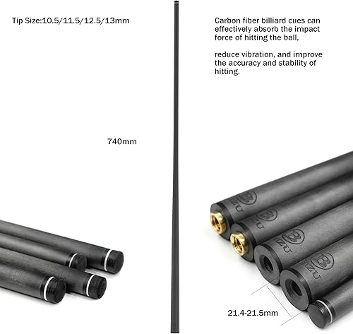 Miniatura 2 de BIZU Taco de Billar de Fibra de Carbono de 29" 12.5mm - Eje Único con Junta de Acero 21.4-21.5mm, Accesorios de Taco de Billar de Baja Deflexión