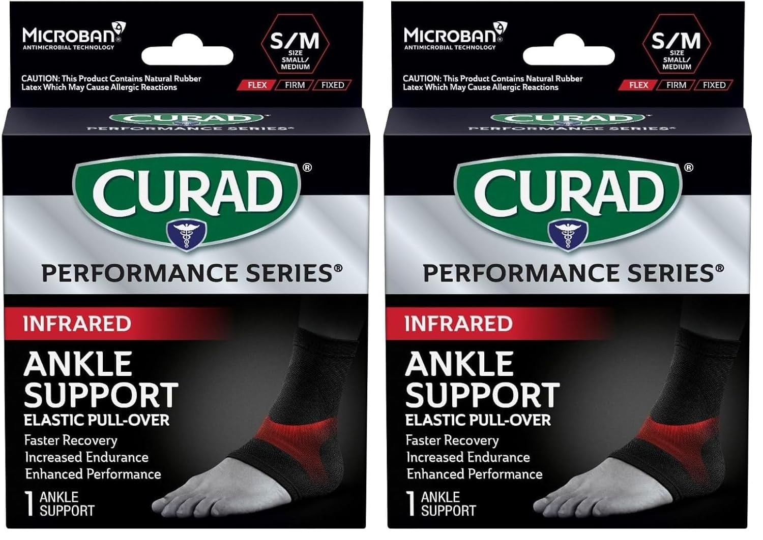 Curad Performance Series IRONMAN Infrared Ankle Support, Elastic, Small/Medium (Pack of 2)