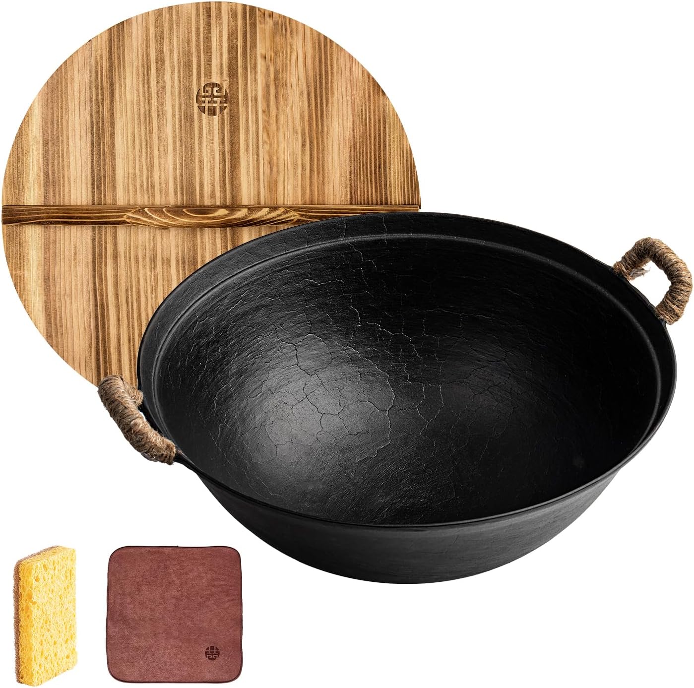 WANGYUANJI Handmade Cast Iron Wok 11.8",Small Round Bottom