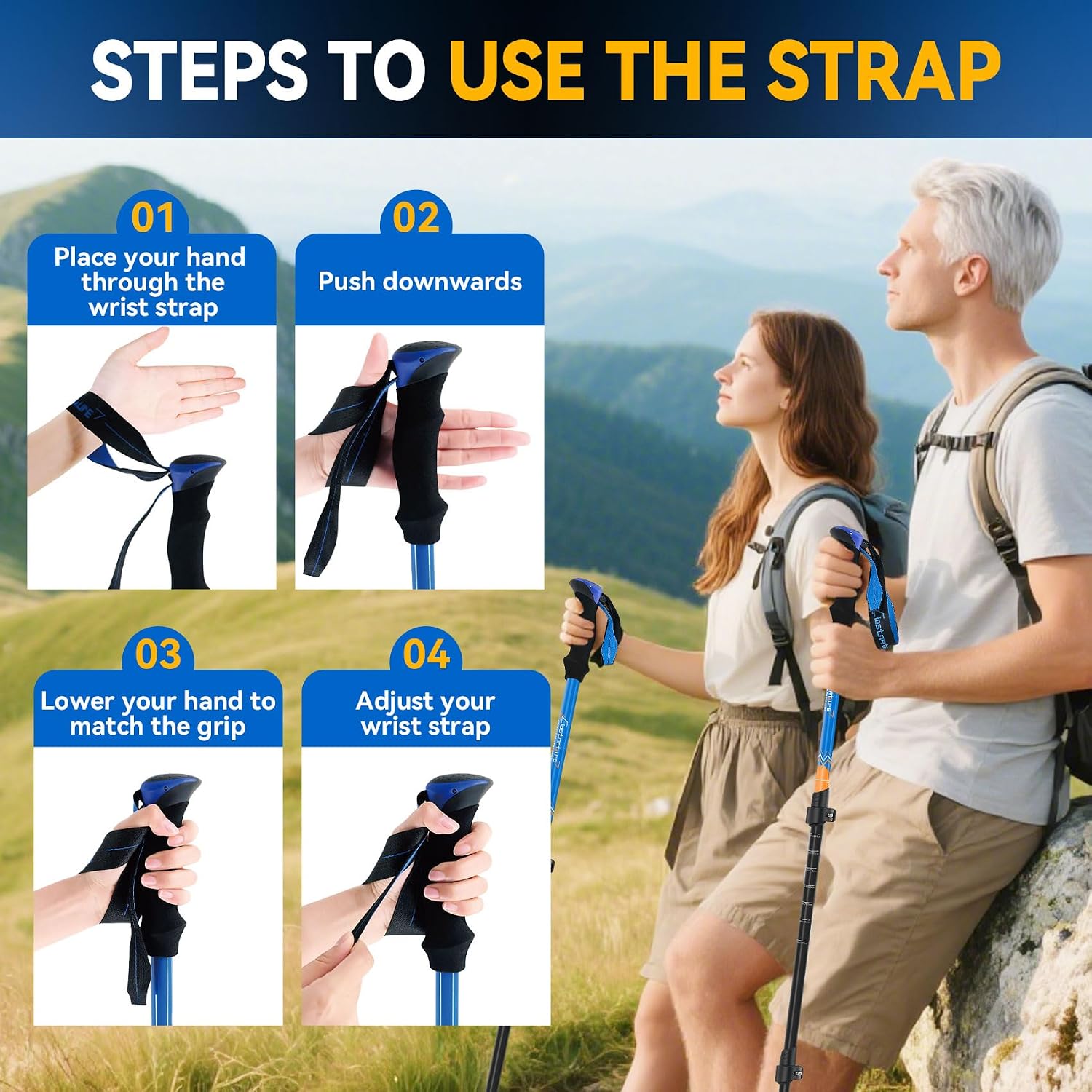 Clostnature Trekking Poles for Hiking – Collapsible Lightweight Hiking Poles, 2 Pack Aluminum Walking Sticks for Women, Men, Seniors, Retractable Nordic Trekking Sticks for Climbing, Backpacking