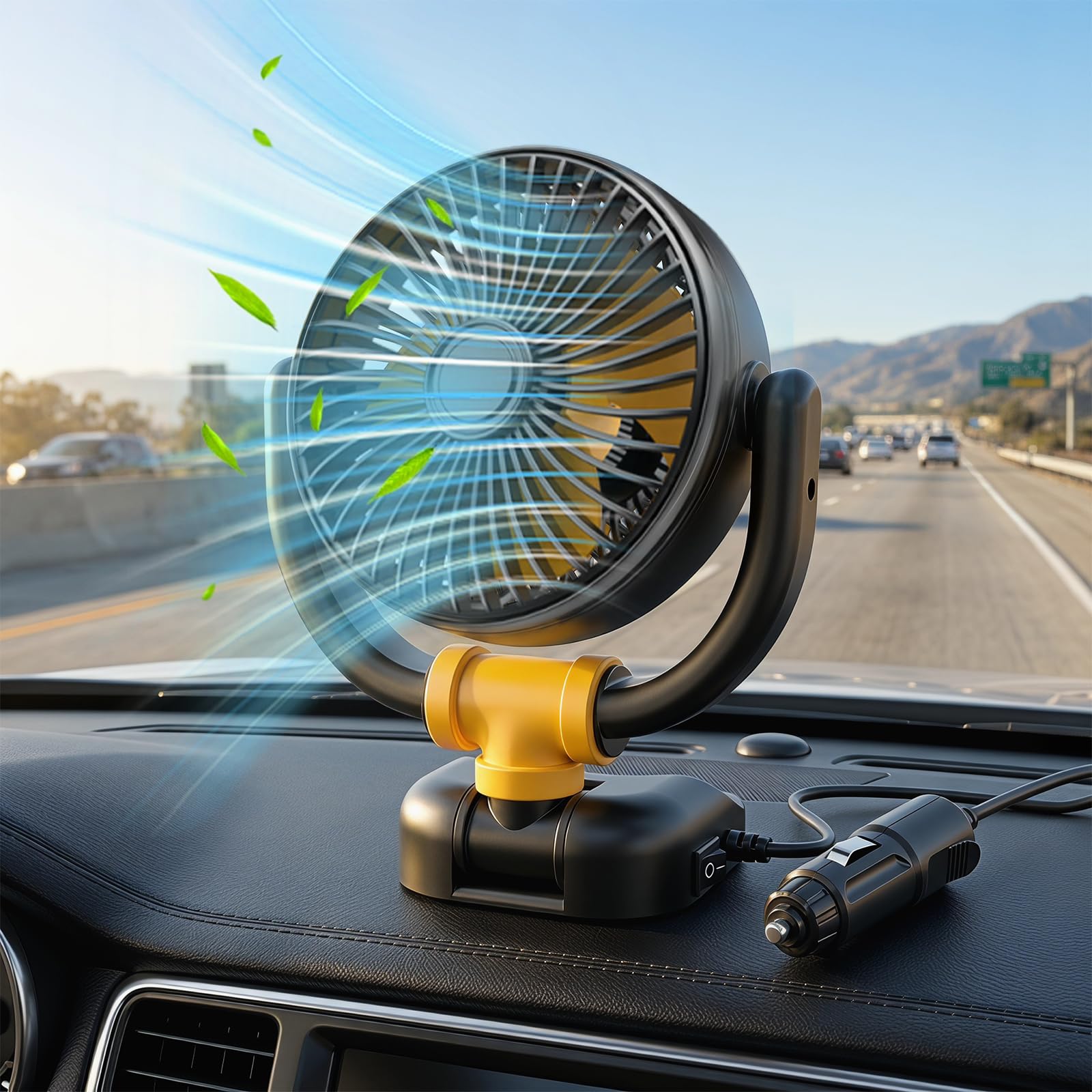 Ventilador Coche, Ventilador 12v Silencioso, Ventilador Coche Mechero, Ventilador Portatil, 360°Giratorio Viento Fuerte, para SUV RV Barco Carro