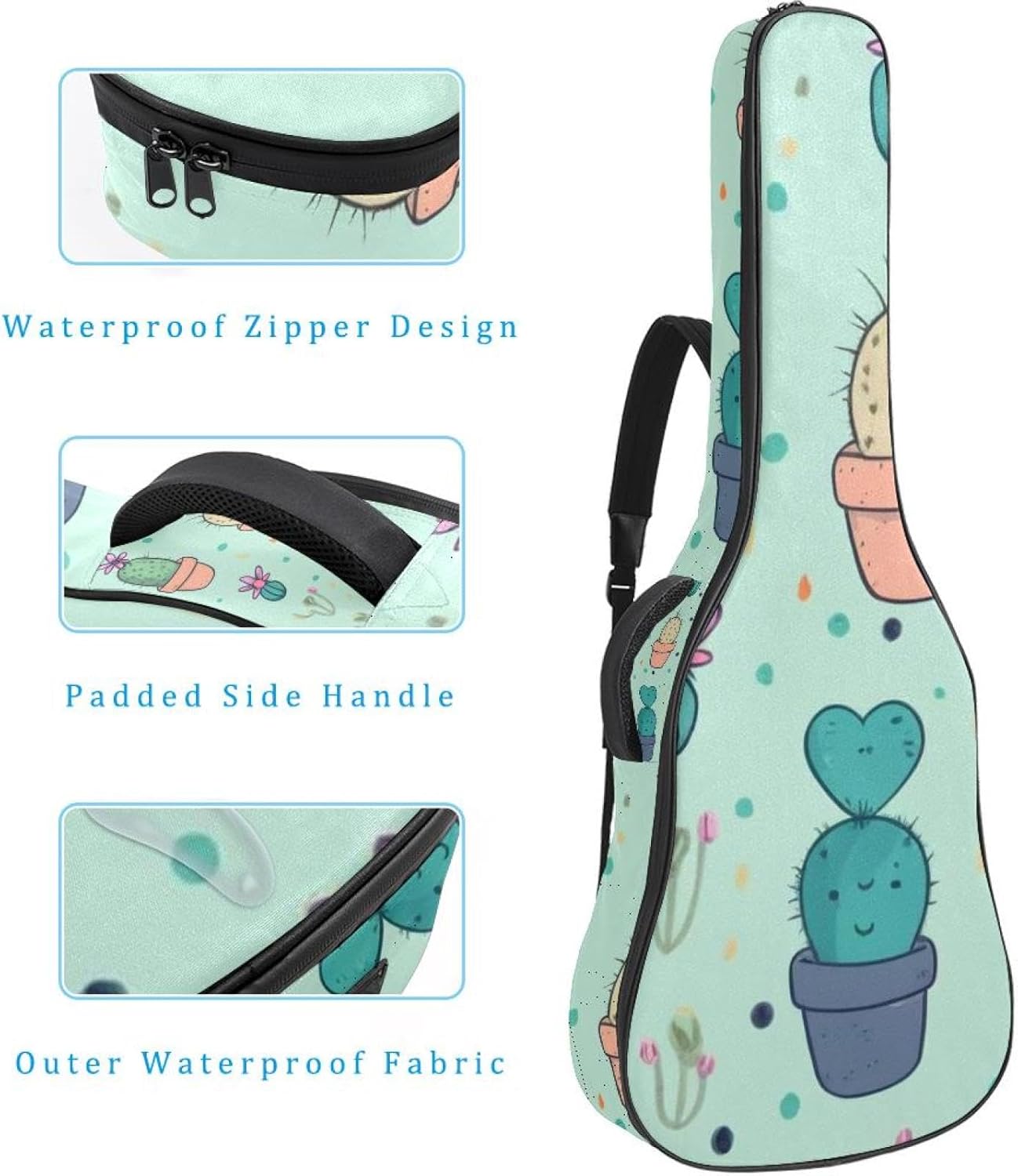 40/41/42-inch Colorful Cactus Acoustic Guitar Bag With Adjustable Shoulder Strap And 2 Storage Bags. Guitar Bag With Back Hanging Loop, Electric, and Classical Guitars