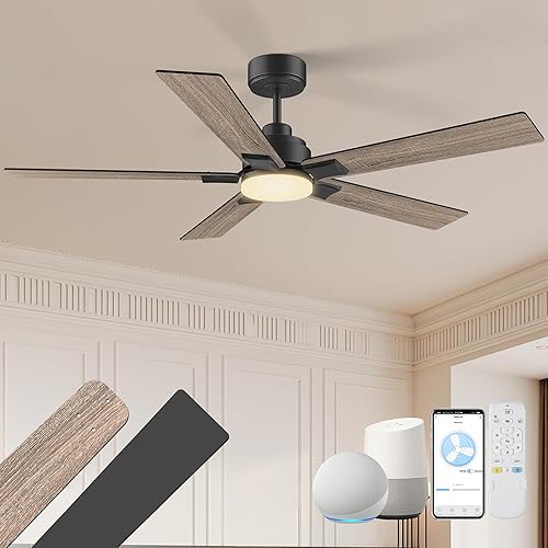 Ventiladores de techo de 52 pulgadas con luces, ventilador de techo inteligente con luz y control remoto, Alexa, aplicación, WIFI, ventiladores de