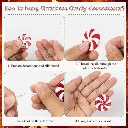 Miniatura 7 de 60 bastones de caramelo para decoración de árbol de Navidad, adornos de bastón de caramelo de menta de plástico para decoración de árbol de Navidad,