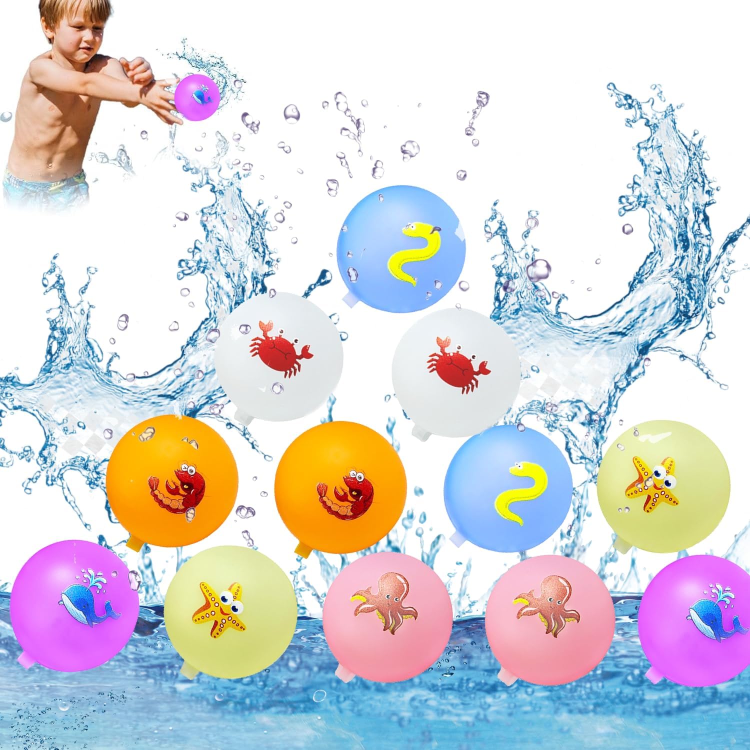 12Pcs Reusable Water Balloons, Pool Beach water Toys for Boys and Girls, Outdoor Summer Toys for Kids Ages 3-12