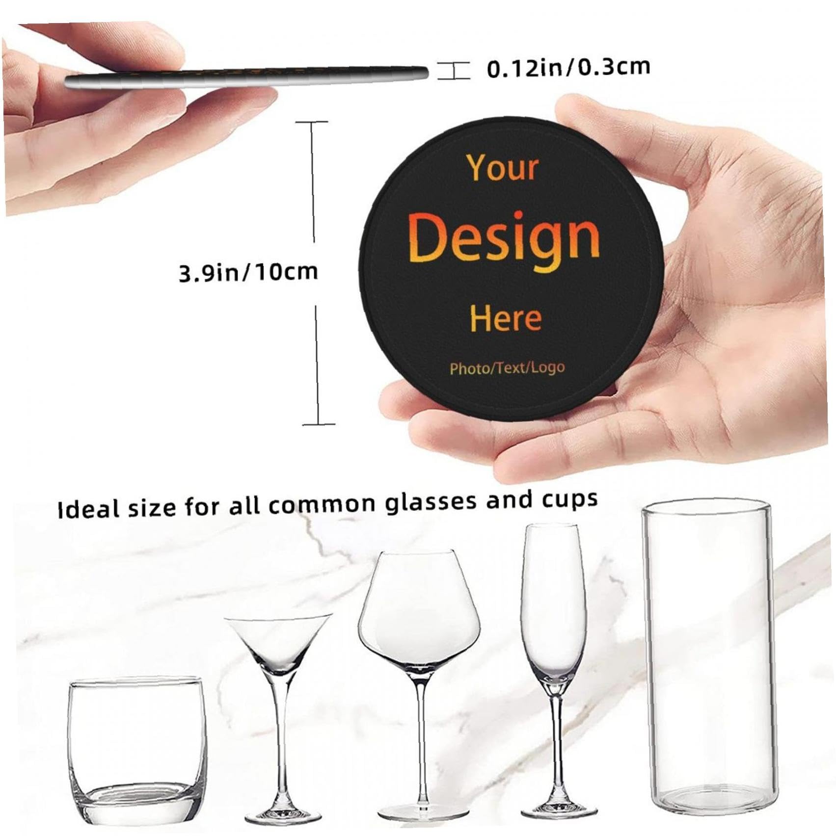 Set di 12 Sottobicchieri Personalizzati Sottobicchieri in Pelle Personalizzati per Bevande Aggiungi la tua Foto Testo Logo Tappetino Antiscivolo Personalizzato Portabicchieri per bar Caffè Cucina Casa