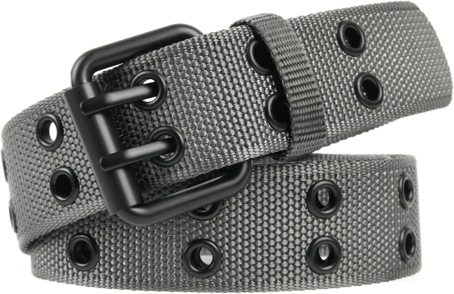 Double Prong Buckle Nylon Punk Belt Men Women, Sizes 28-64 Inches