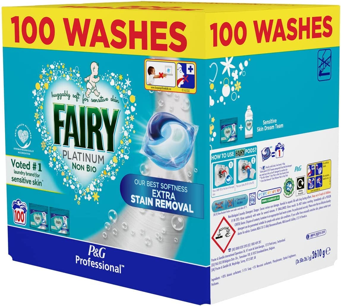 Platinum Non Bio Pods Washing Liquid Tabs 100 Washes, 2610g, Multi-Color