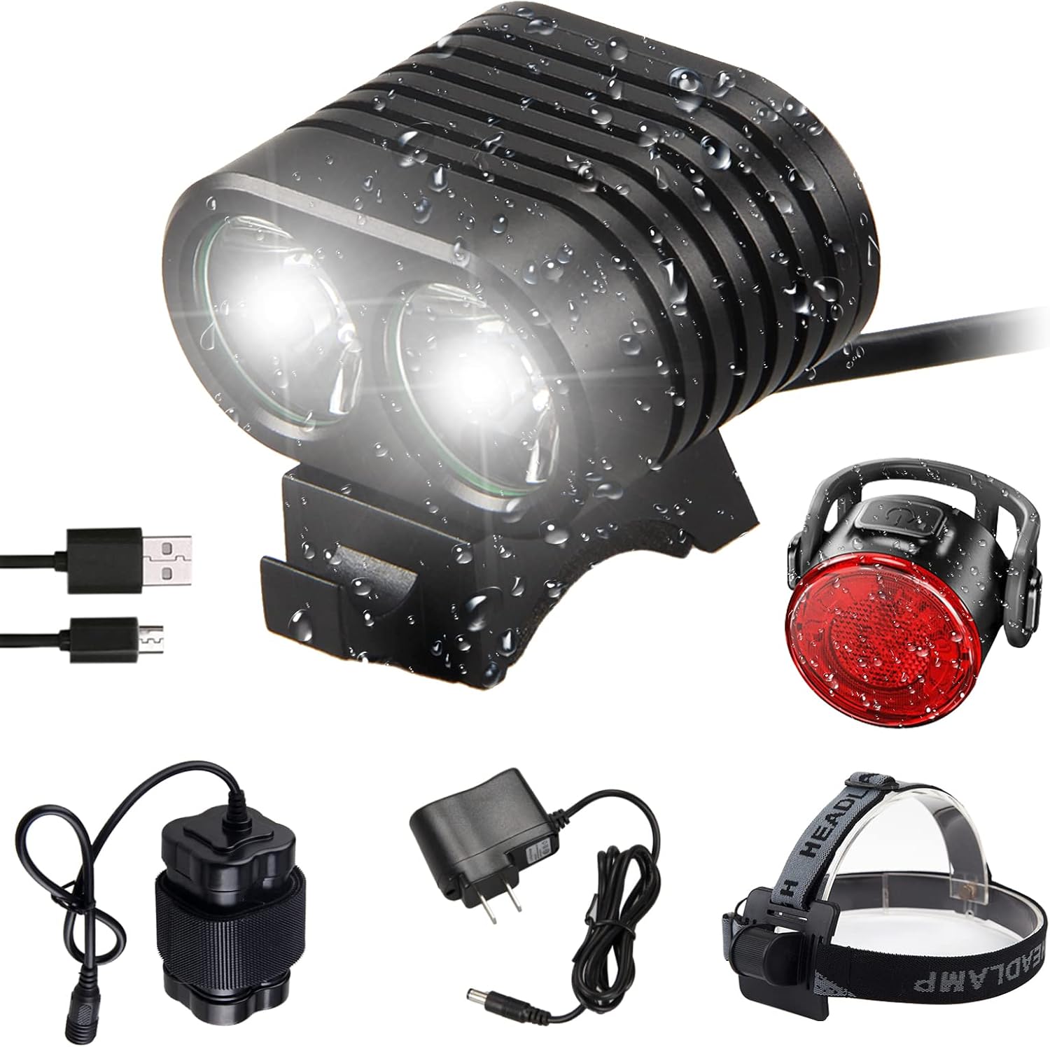 Bike Lights for Night Riding 2000 Lumen USB Rechargeable Bicycle Front Headlight and Back Taillight, Super Bright 4 Light Modes MTB Light, IP65 Waterproof Mountain Biking Light for Cycling Commuting