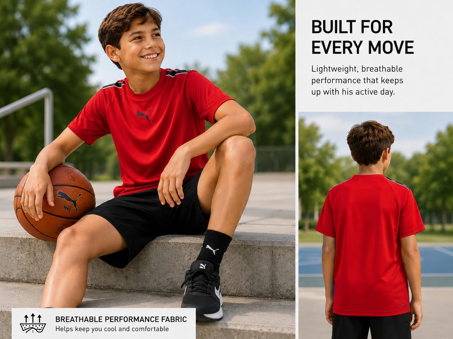 PUMA Boys Youth Dry Fit T-Shirt - Active Performance Short Sleeve Athletic Shirts for Teens (Size: 8-20)