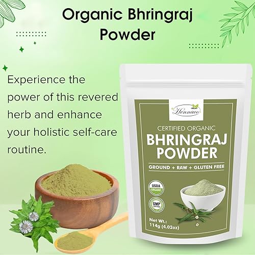 Miniatura 4 de Polvo orgánico de Bhringraj - Polvo de máscara capilar Bhringraj, bolsa resellable con cierre de cremallera, orgánico USDA, polvo de Bhringraj para