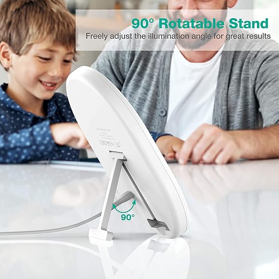 UV-Free 10000 Lux Daylight Lamp - Touch Control with 3 Brightness Levels & 4 Timer Functions, Large Surface & Rotatable Stand for Home/Office