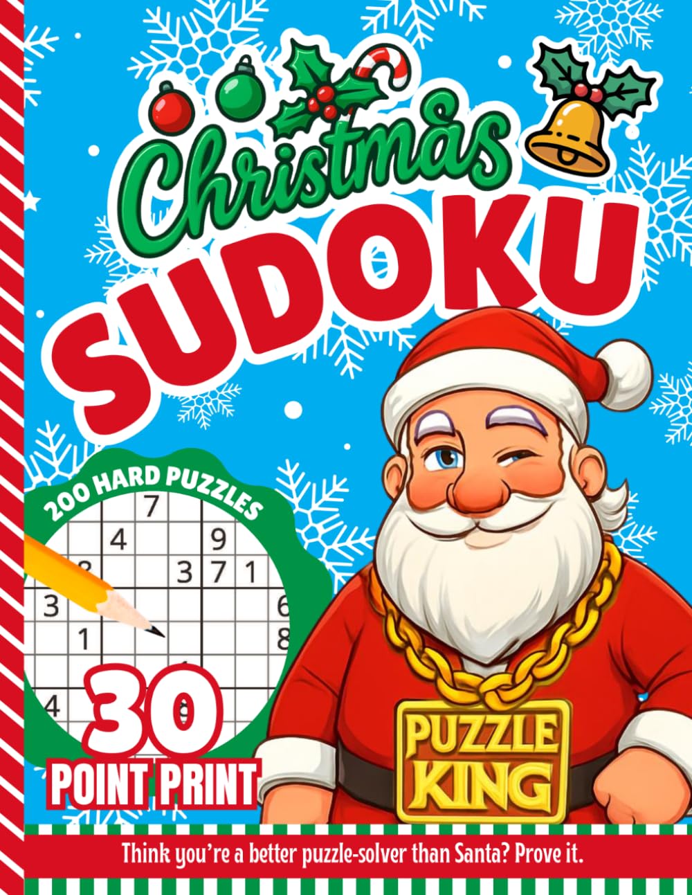 Christmas Sudoku: Jumbo 30-Point Print | Hard Level | 2 Grids Per Page | Brain Challenge | Gift For Low Vision Puzzle Lovers (Hard Christmas Puzzles)
