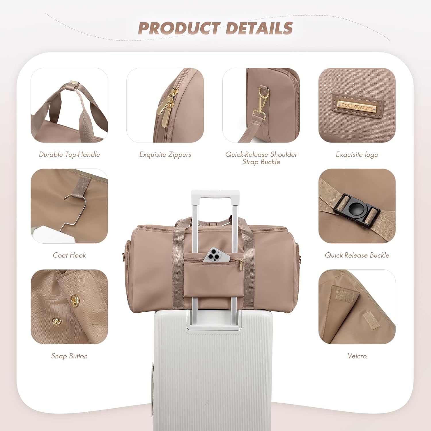 Convertible 2-in-1 Garment Bags for Travel,Women Men Carry On Garment Duffle Bag With Shoe Compartment,Hanging Suit bag,48L,Champagne Brown