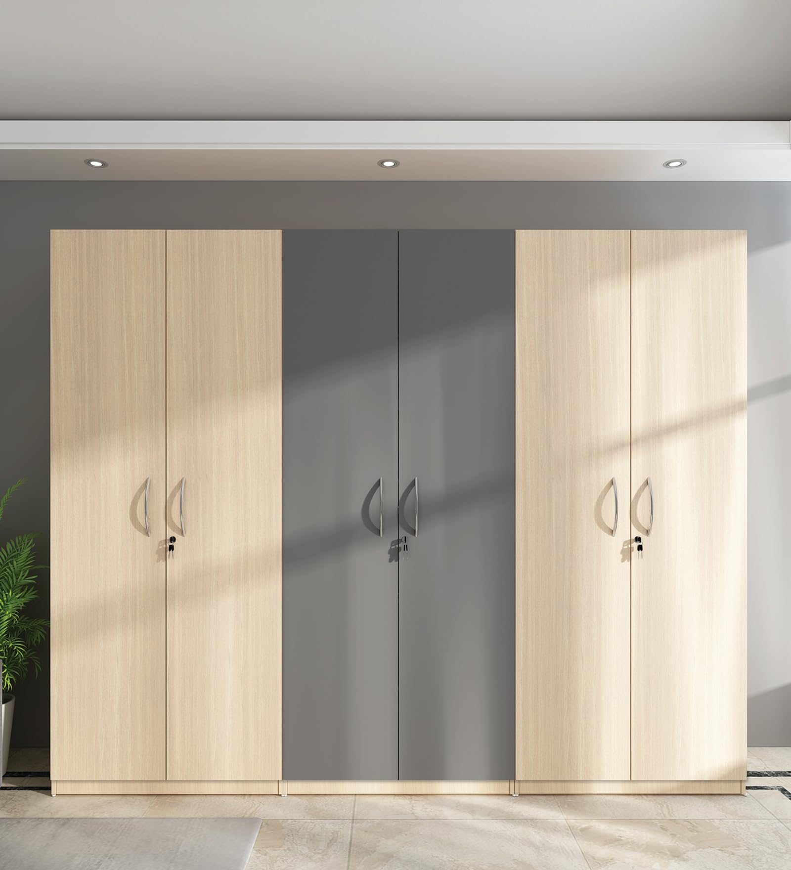 Woodbuzz | Meadow 6 Door Wardrobe, Beige Teak and Grey, Lockable Storage Cabinet, Modern Bedroom Furniture-image-33