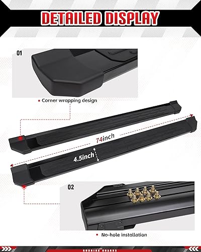 Miniatura 7 de Estribos de 500 libras compatibles con Toyota Tacoma 2025 2024 de doble cabina, escalones laterales de aluminio sin perforación, accesorios de