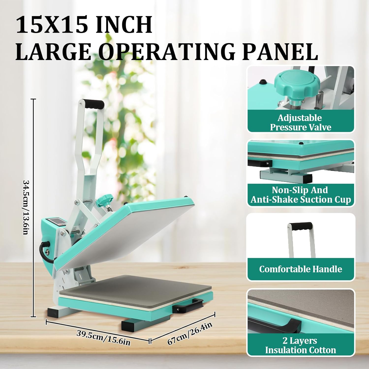 Dimensions and key features of the heat press machine