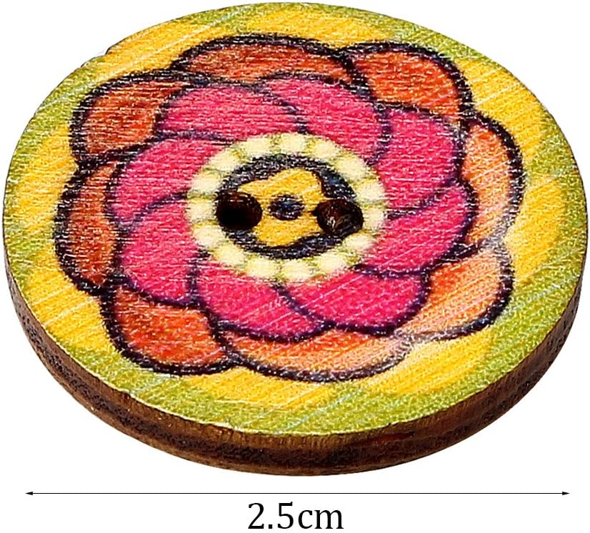 EUBags 100 Pcs Mixed Color Wood Buttons, 1 Inch Natural Round Shapes Retro Vintage Buttons with 2 Holes for DIY Sewing Crafts