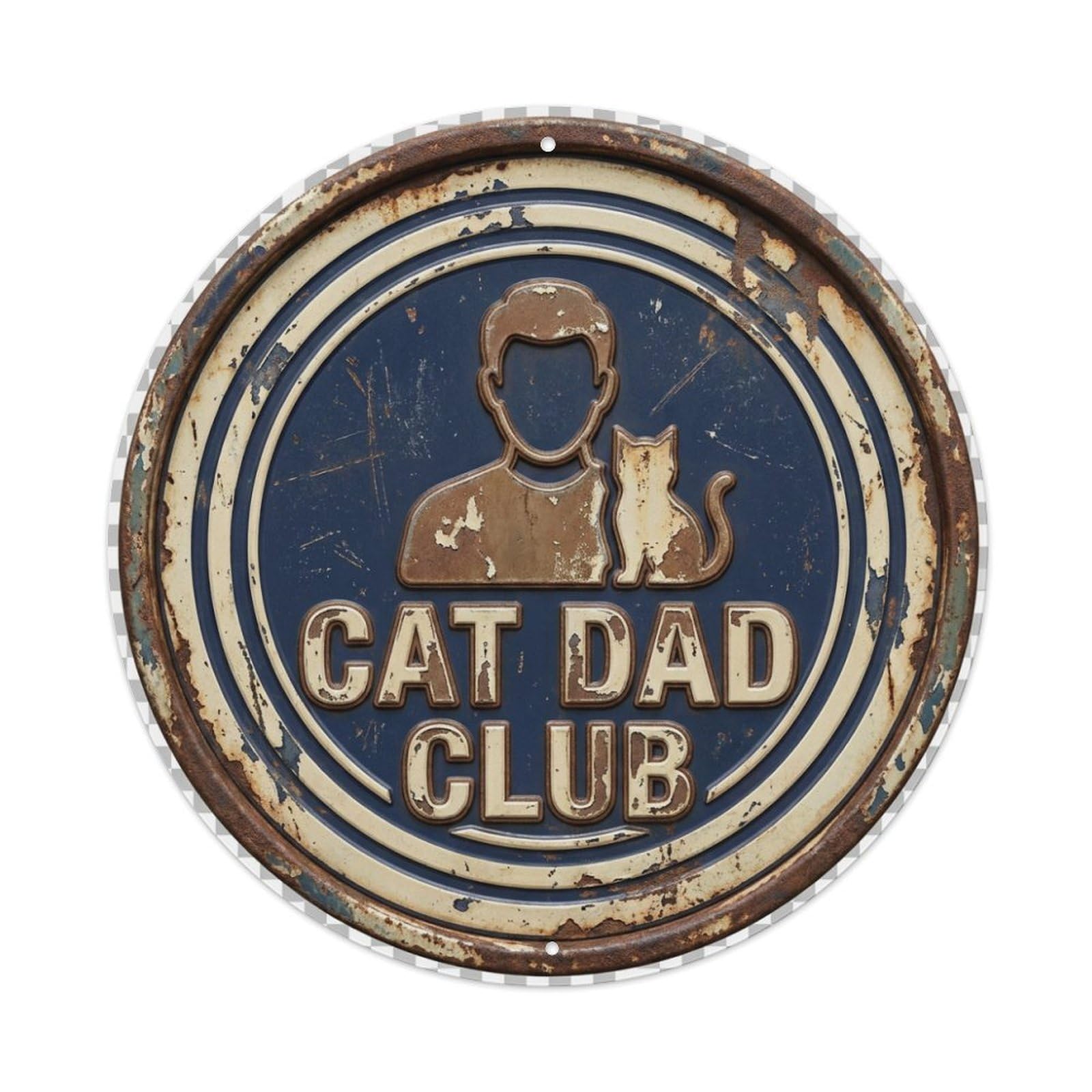 Cat Dad Club Purr Metal Tin Sign Plaque Wall Decor for Cafe, Club Bar, Office, Home Garden Round Metal Poster 8x8Inch